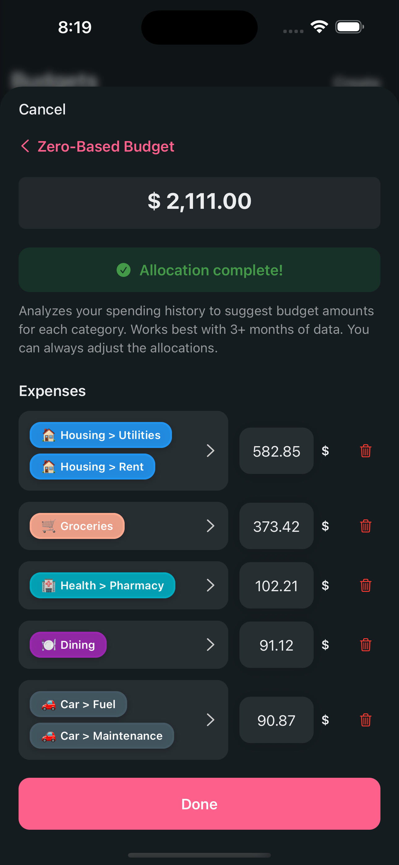 AI Budgets screenshot